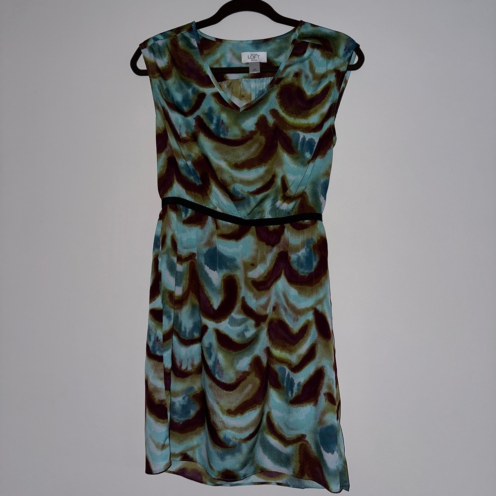 LOFT Petites Blue and Brown Dress NWT